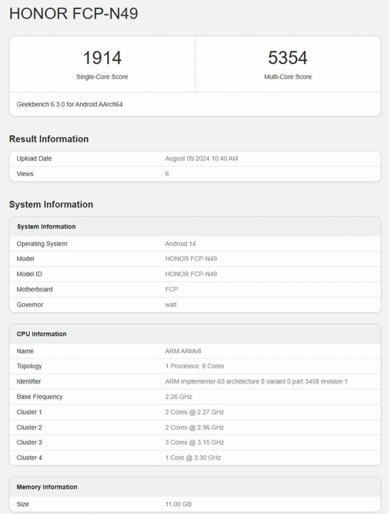 HONOR Magic V3国际版现身GeekBench：多核达5354分，预计近期亮相！