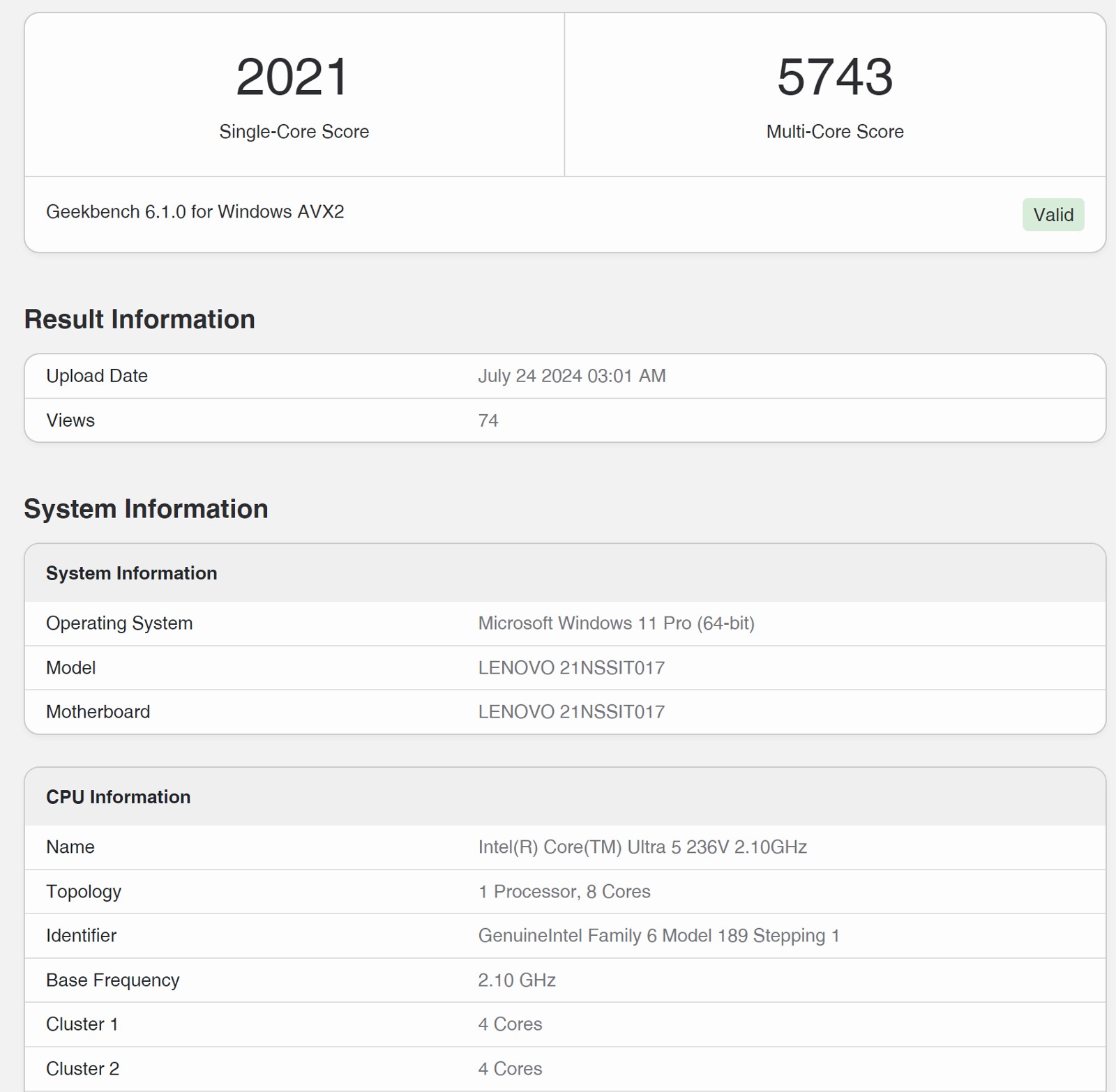 Intel Core Ultra 5 236V、Core Ultra 7 256V在Geekbench上现身，前者停滞、后者成长