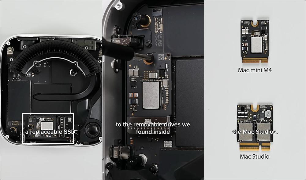 M4 Mac mini 采用可拆卸 SSD 模块化设计，已有成功改装扩充至 2TB 案例
